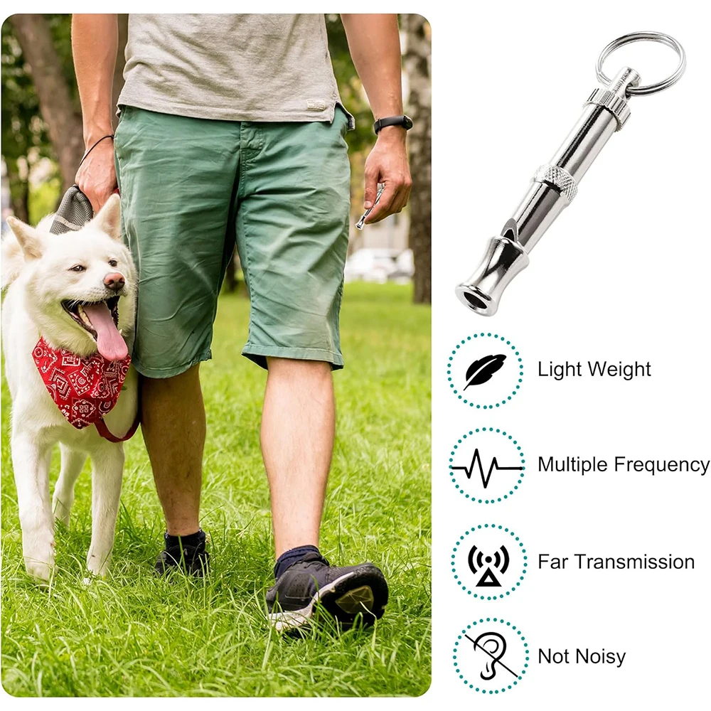 2Pcs Pet Supplies Adjustable Ultrasonic Dog Whistle Portable Treble Frequency Stainless Steel Pet Professional Training Whistle