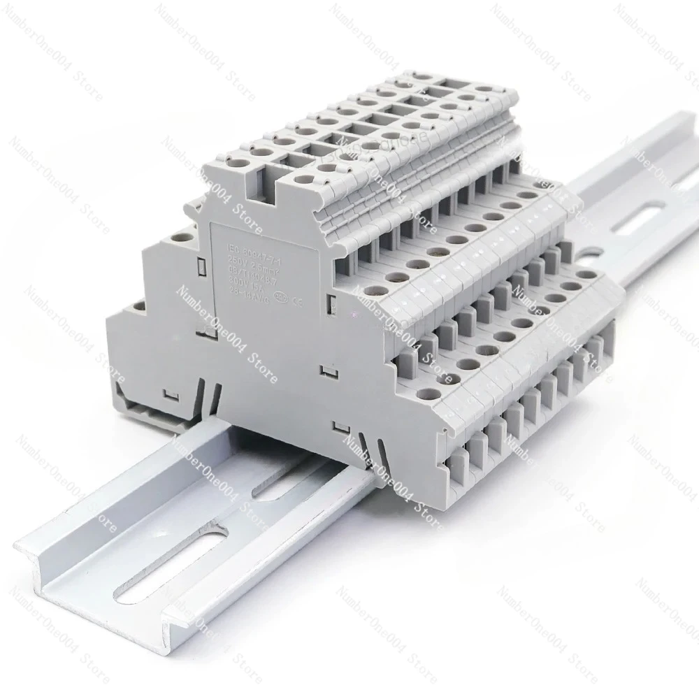 50Pcs DIN Rail Terminal Block DIKD 1.5, 1.5mm² 3-Tier Screw Clamp for C45/DZ47 Breakers & Industrial Control Cabinet