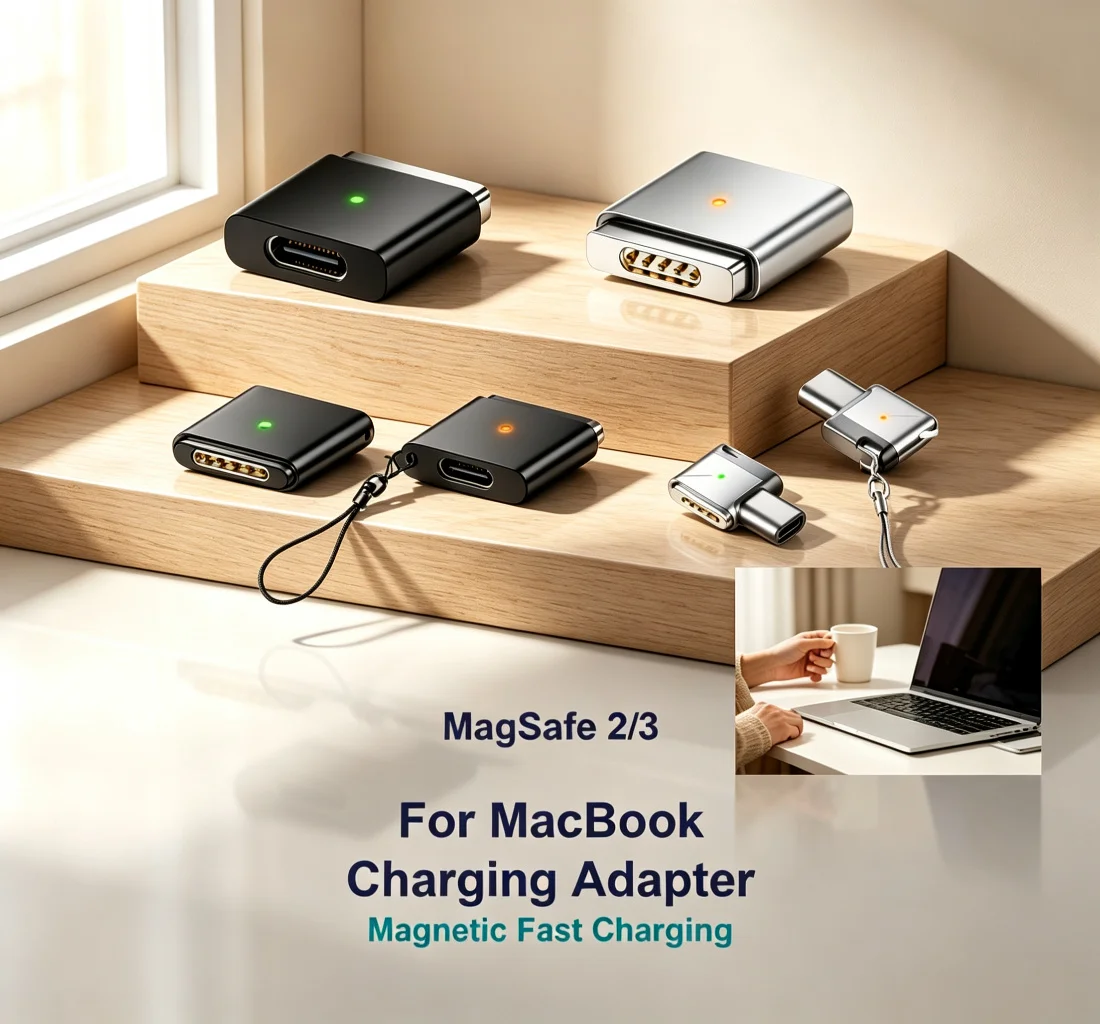 Magnetic Type-C to MagSafe 2 & 3 Adapter 100W Fast Charging for MacBook M1/M2/M3/M4/M5 Straight & L-Shape 90° Elbow Connector