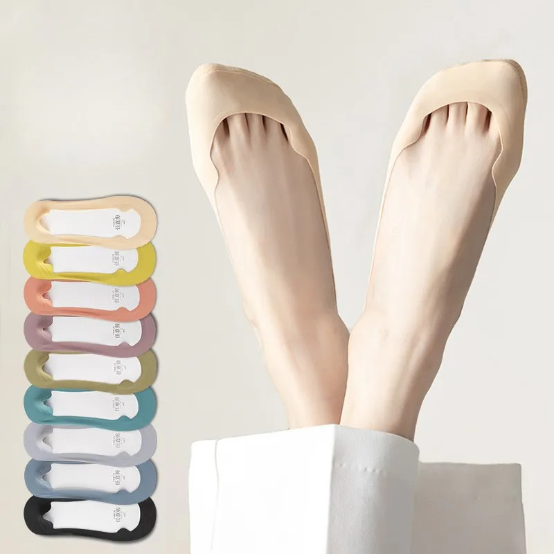 New Design Women Summer Thin No Show Socks Cotton Anti Slip and Not Falling Off with Ice Silk Shallow Mouth Invisible Boat Socks