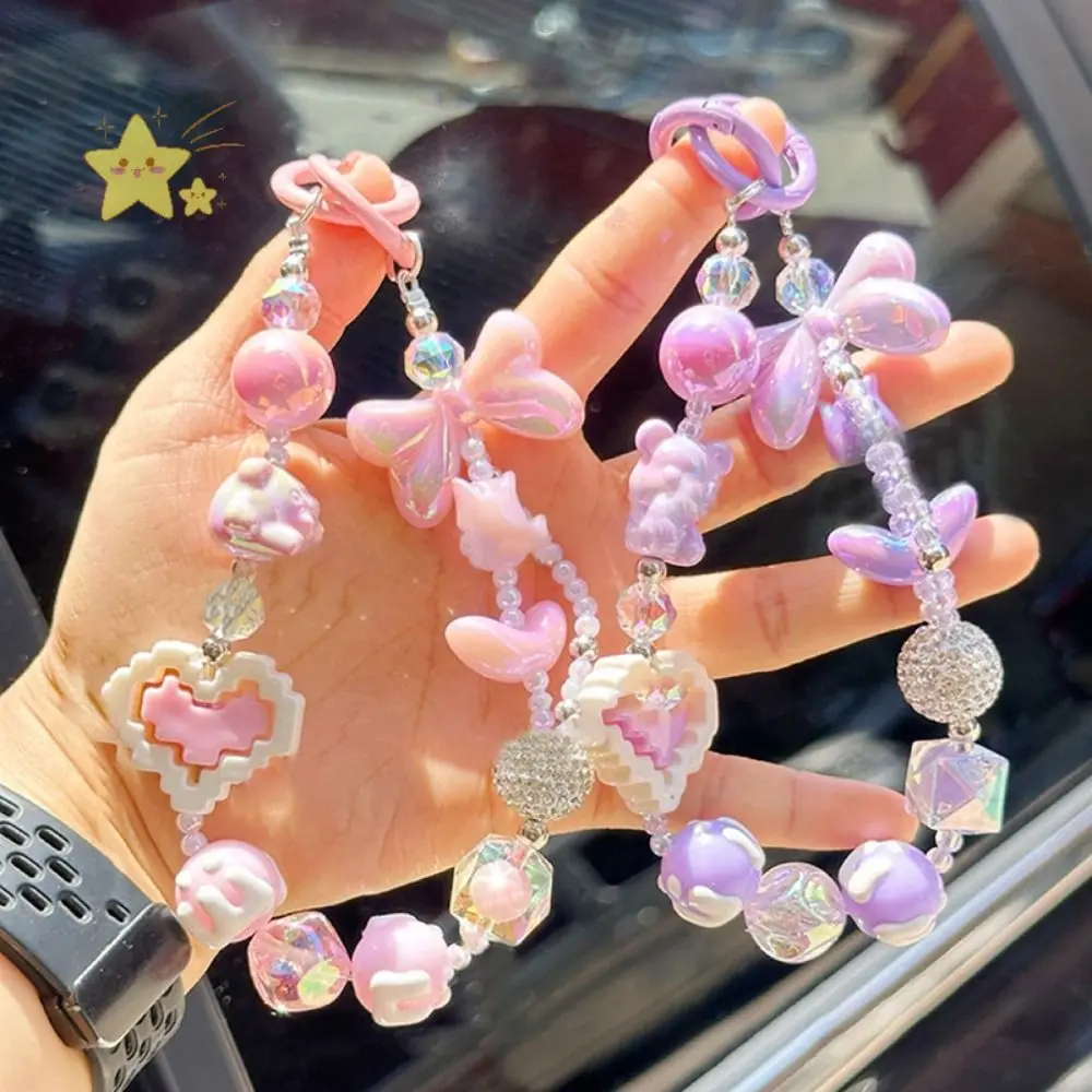 Acrylic Heart Shaped Beaded Crystal Beaded Pendant Key Ring Phone Lanyard Chain Bag Decor Pendant Colorful Hanging Ornament