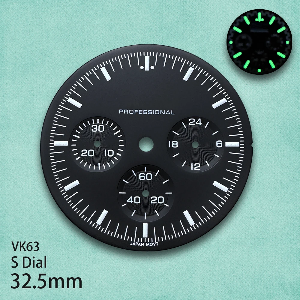 32.5mm S Logo Dial Fit VK63 Movement Green Luminous Speed High-Quality Dial Watch Modification Accessories