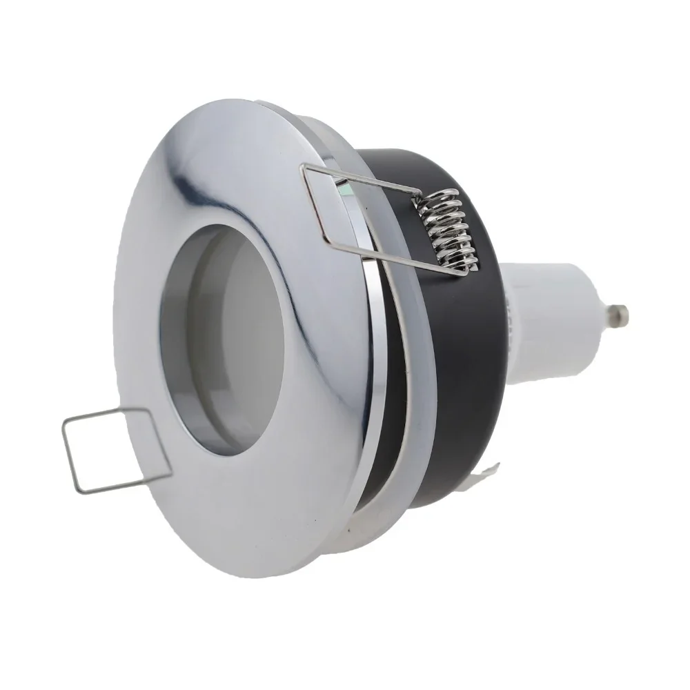 GU10 MR16 Downlight Chrome Ceiling Recessed Lamp with IP65 Waterproof Fitting 70mm Bulb Replaceable Zinc Alloy Glass Lens