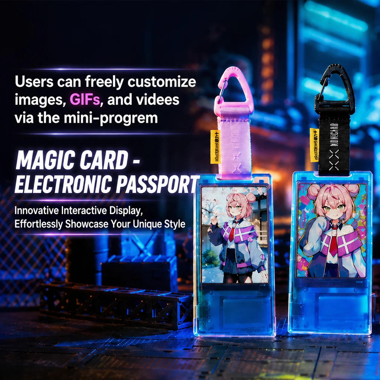 Monicard マジックカード NFC Bluetooth スマートデジタルバッジ カスタム GIF ディスプレイ 電子パスポート アニメペンダント キーホルダー ギフト
