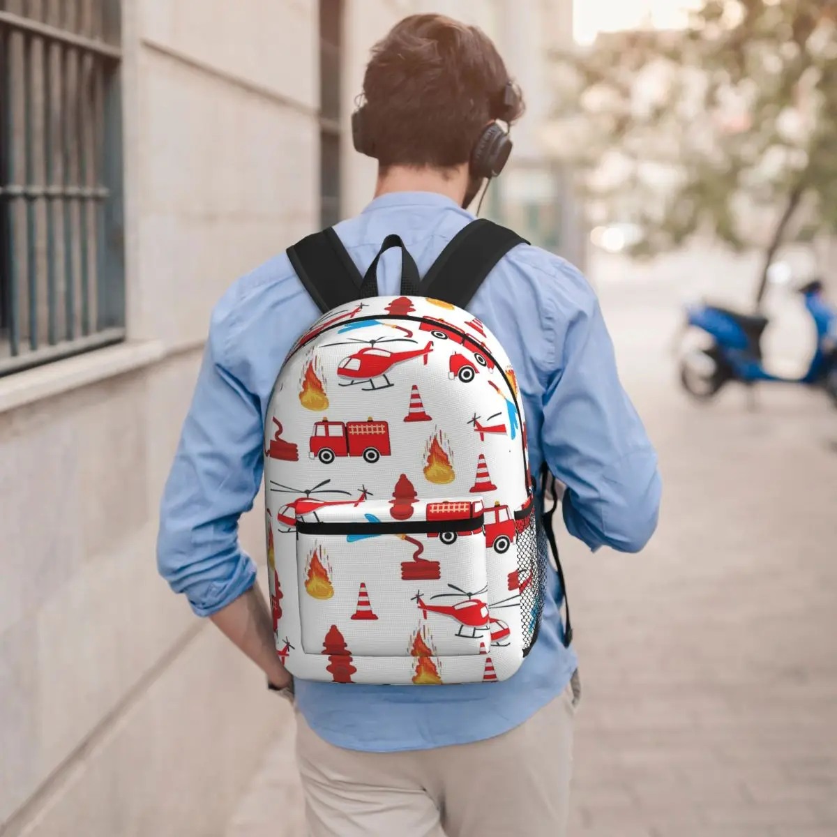 

Red Transport Fire Truck Engine Brigade Backpack Student BookBag Kids School Bag Computer Shoulder Bags for Men Women