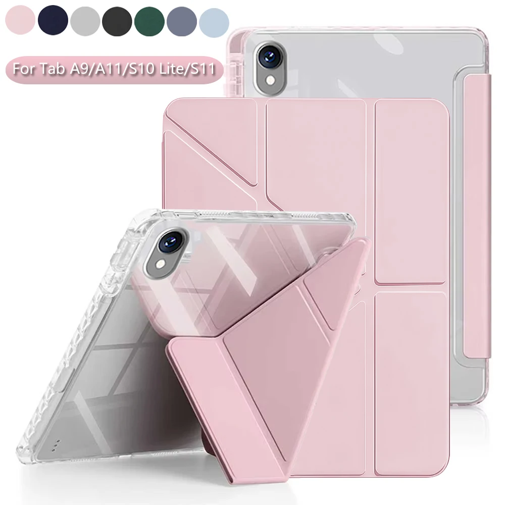 Y Fold Clear Acryl-Hülle für Samsung Galaxy Tab A9 A11 Plus S9 S10 FE S10 Lite S11 mit Stifthalter und Auto-Sleep-Funktion