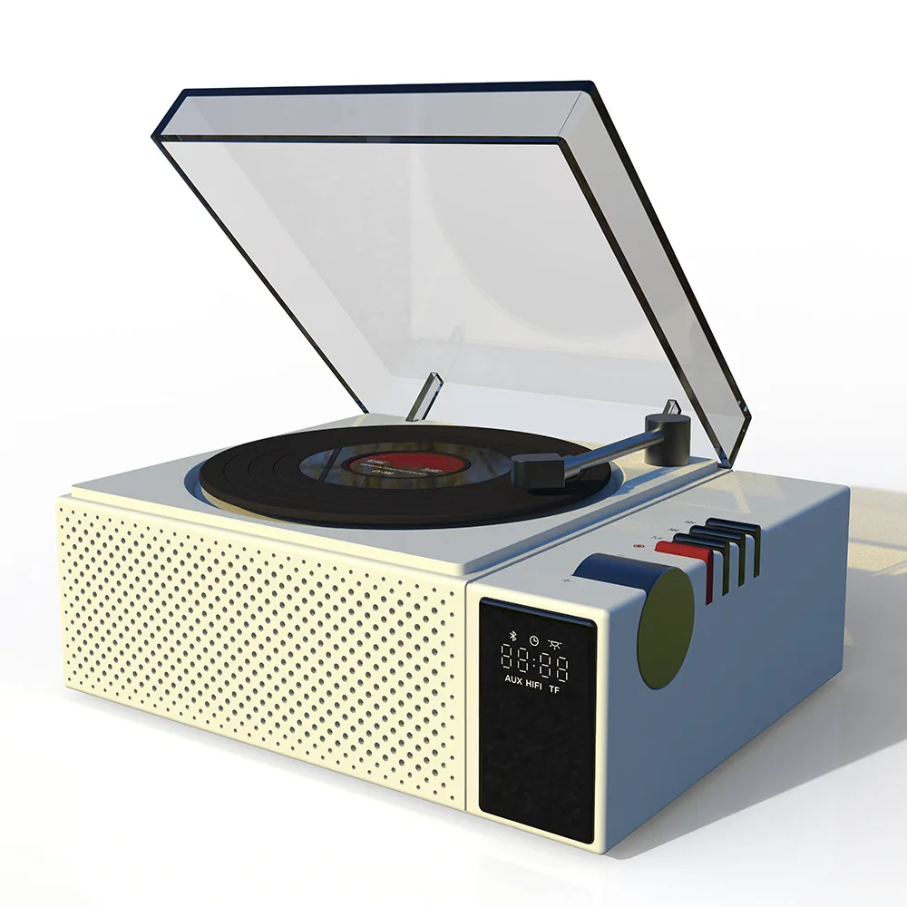 

CX-200 Bluetooth Portable Speakers Wireless Music Player Clock Subwoofer Atmosphere Lamp Retro Nostalgic Record Player Speakers