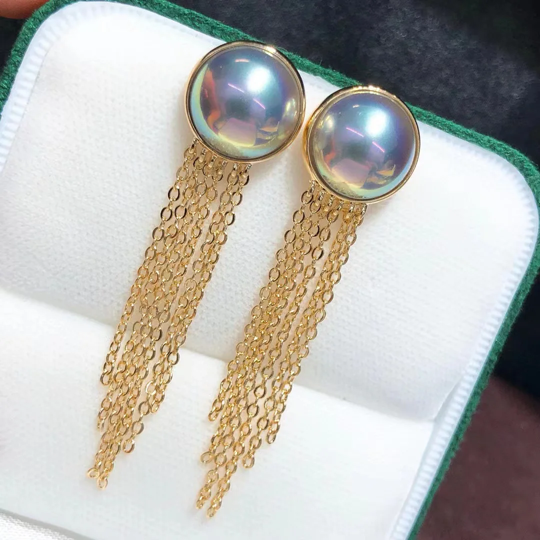 

14k gold injection Mapei fringed pearl stud earrings S925 silver ear needle stylish and atmospheric