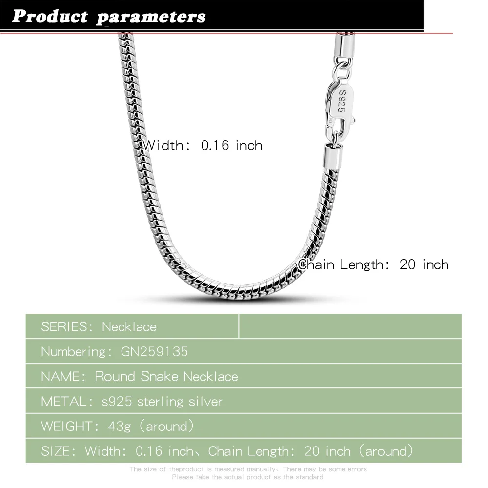 925 Sterling Silver Snake Chain Necklace for Women Simple Long Snake Bone Chain Necklace Clavicle Chain Party Jewelry Fine