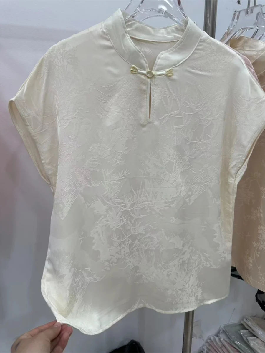 

Ele Chinese Sle Stand Collar Embroidered irt Women's Summer New Faion High End Sensation Refinement National Sle Top