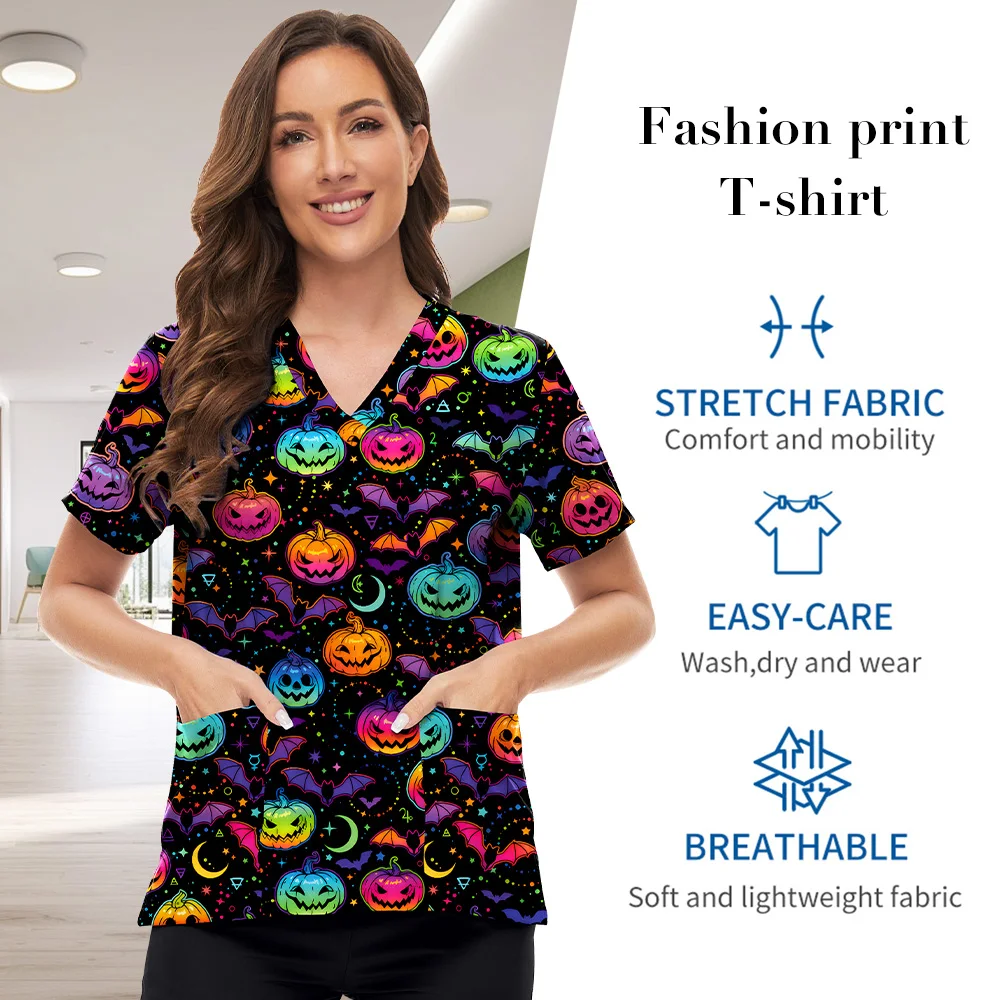 Niaahinn – hauts de gommage pour soins infirmiers, uniforme de travail pour femmes, chemisier unisexe à manches courtes, col en v, uniformes imprimés, vêtements, accessoires d'infirmière