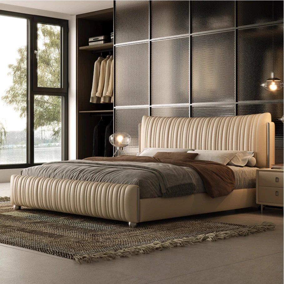 

Exclusive Designs Leather King Size Queen Upholstered Bunk Bed Frame Grey Italian Design Fabric Bedroom Bed with Storage