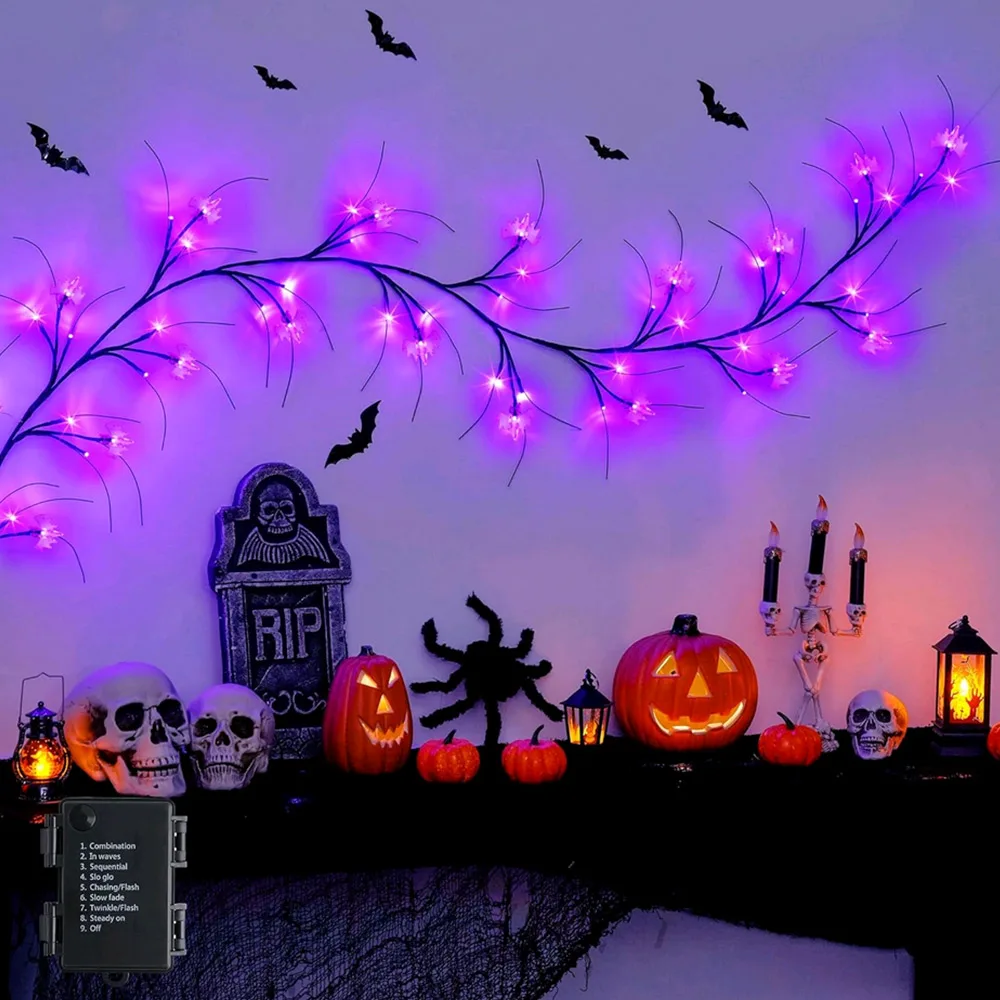 

1Pc Halloween Lights Bat Pumpkin Led String Light Willow Vine Light Bendable Tree Lamp Halloween Party Home Decoration Halloween