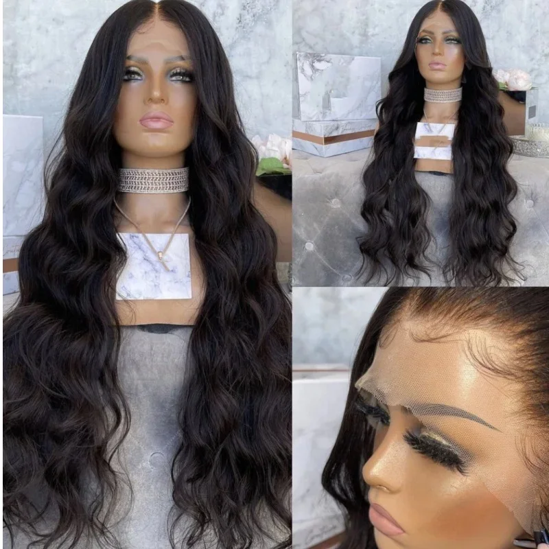 HD Lace 200Density 26“ Black Color Wave Jewish 5x5 Silk Base European Human Hair Wig For Women BabyHair Gluelesss Preplucked