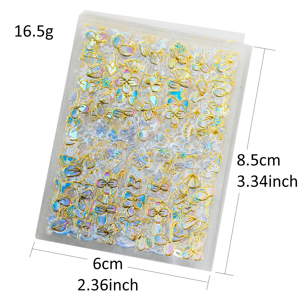 20 Sheets Spring Flower Nail Sticker 3D Self-Adhesive Colorful Gold Blue Butterfly Nail Decal Slider Bronzing Decoration Y2K