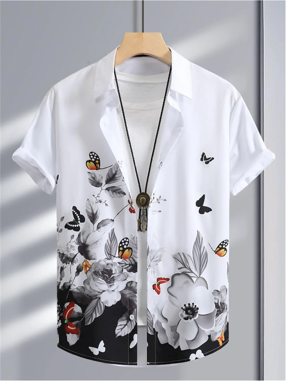 

Butterfly Floral Men's Shirt Summer Hawaiian Shirt Soft Breathable Men's Clothing Fashion Button Design Short Sleeve Shirt