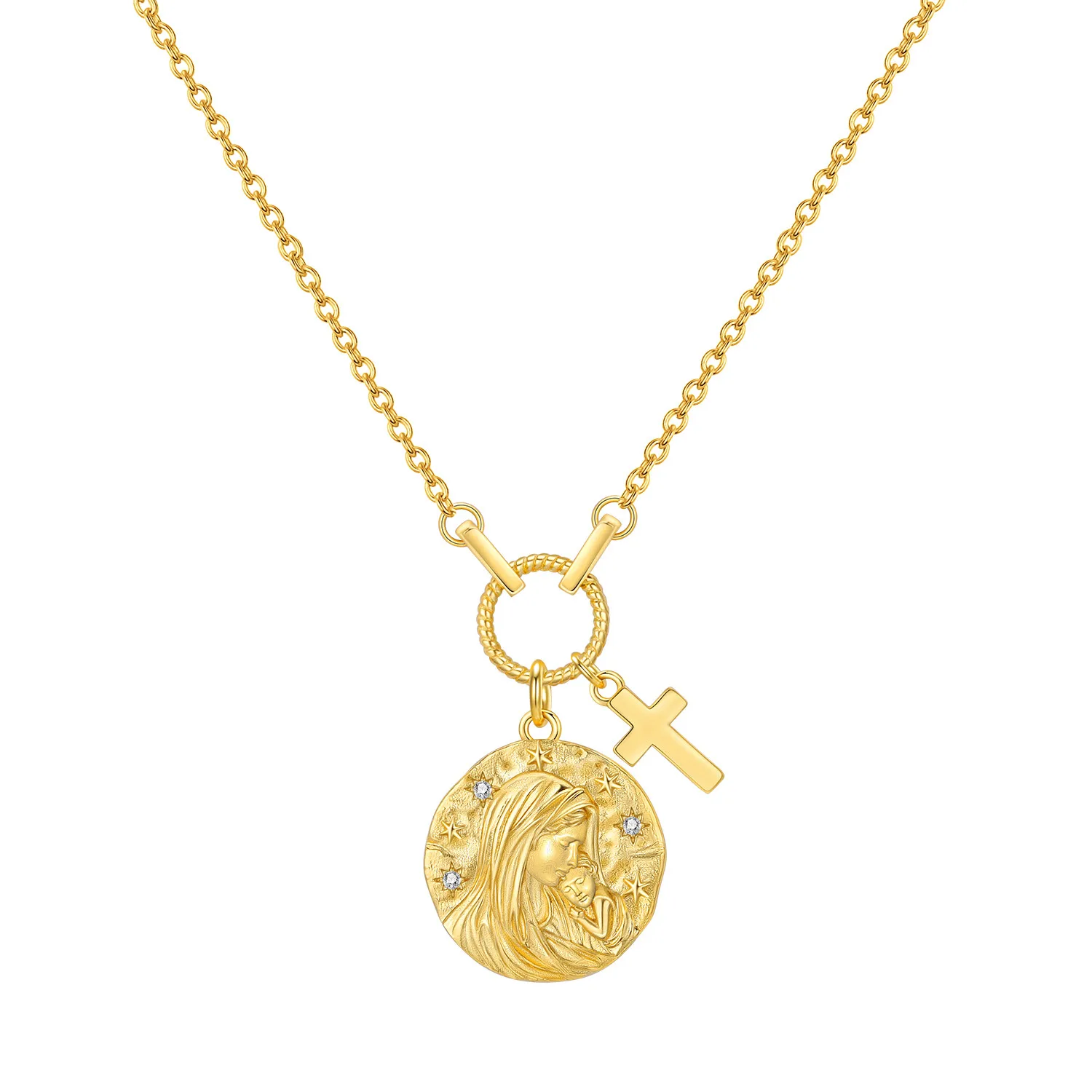 

PANPOKI 925 Sterling Silver The cross of the Virgin Mary Religious Symbol Necklace Pendant Women Birthday Gifts Jewelry