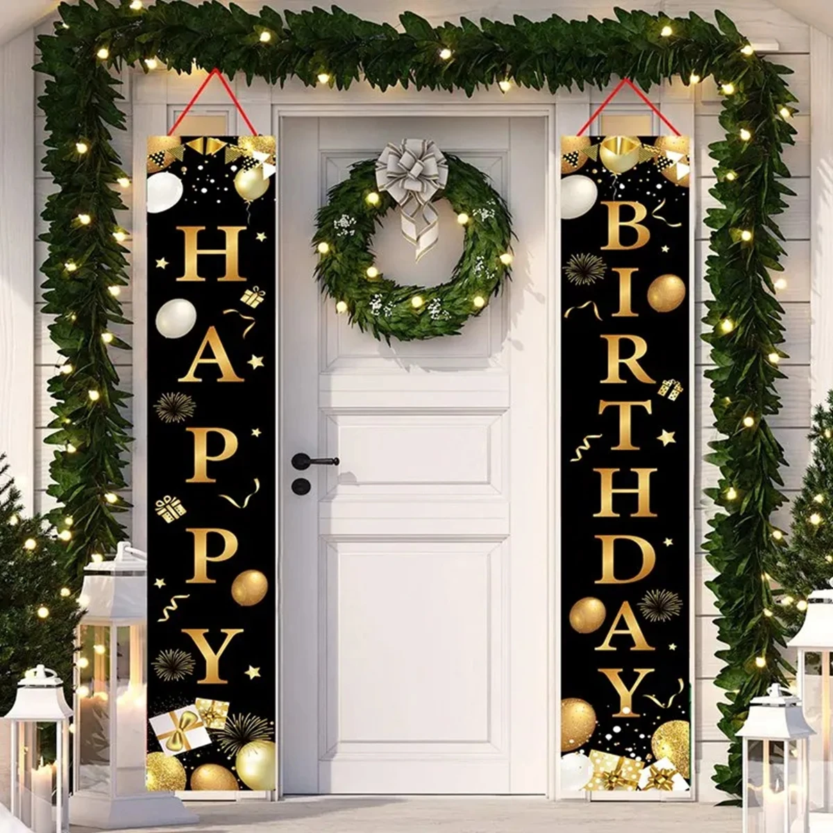 Black Gold Birthday Door Curtain Ornaments 18 20 30 40 50 60 70 Years Old Brithday Party Decoration for Home Pendants