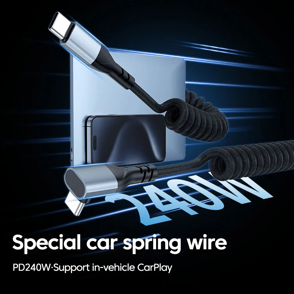PD 240W Type c to Type C Cable Car Spring Fast Charging USB C Cable for iPhone 15 16 Pro Samsung Huawei Xiaomi iPad Notebook