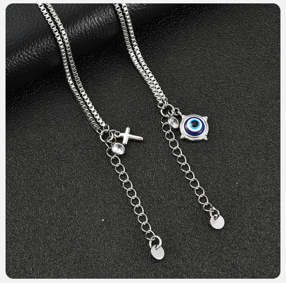 Vnox Evil Eye Cross Charm-Armband für Männer und Frauen, Edelstahl-Kastenkette, verstellbares Amulett, Geburtstagsparty, Schmuck, Geschenk – Detail 6