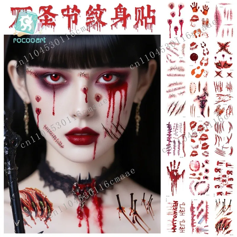 

Halloween Tattoo Stickers Face Waterproof Horror Face Stickers Wound Realistic Bloodstains Scar Scar Pattern Makeup Stickers