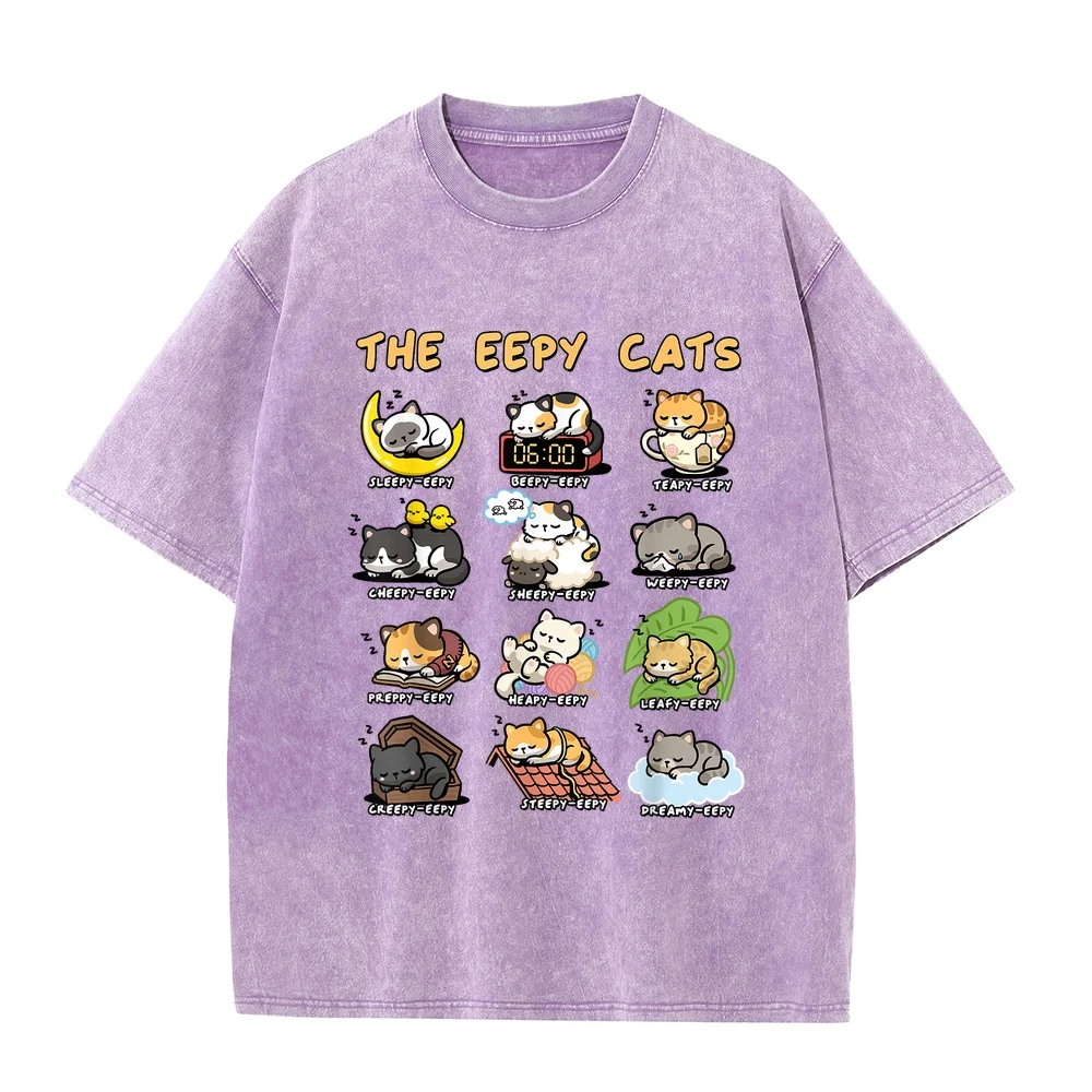 The Eepy Cats Funny Sleeping Cat Pun Collection Design T-Shirt White Men's T-Shirts T Shirt Cotton Tee For Girl Men Short