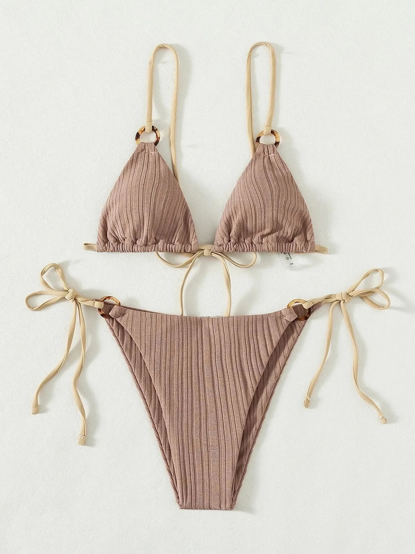 Sexy Rib Texture Triangle String Bikini Set Women Push Up Padded Thong Swimsuit Female Cut Out Bathing Suit Swimwear Biquini