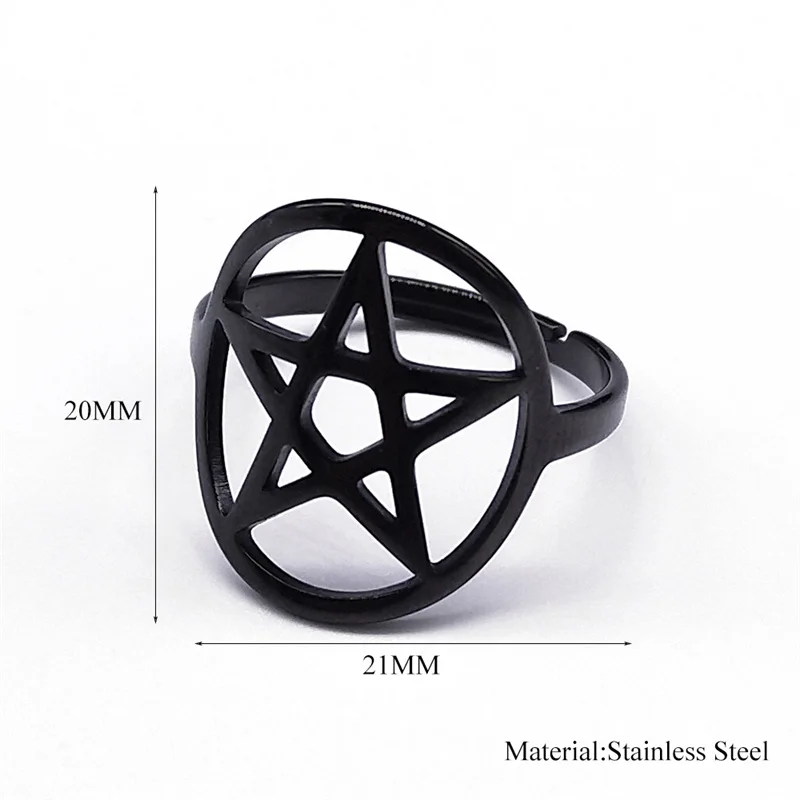 Gothic Satan Inverted Pentagram Finger Ring for Men Women Stainless Steel Adjustable Rings Emo Punk Hip Hop Jewelry Gifts R27S03