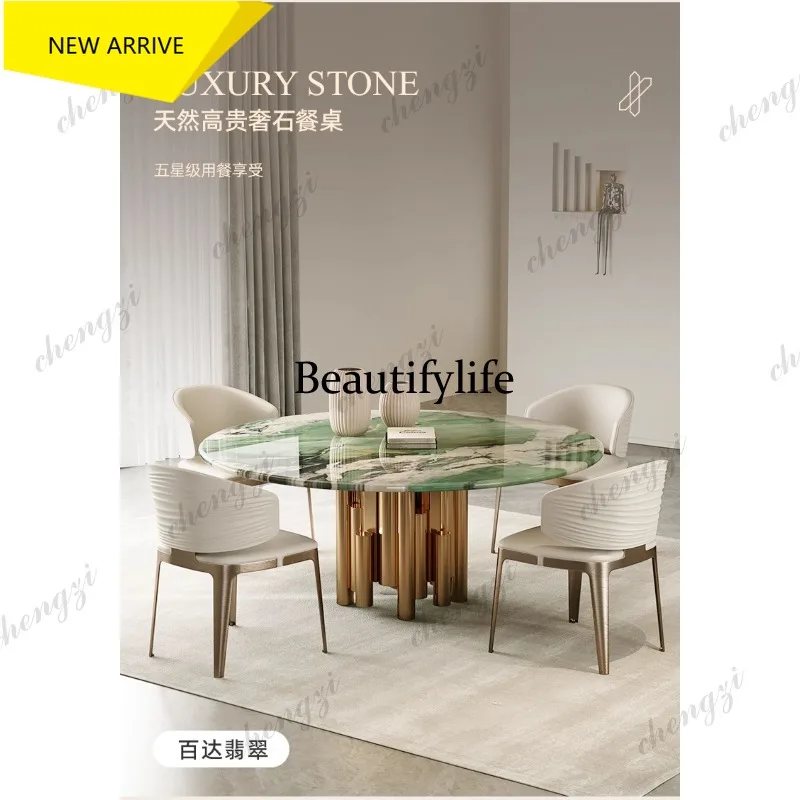 L181 pure natural luxury stone round dining table Italian light luxury premium French marble round dining table