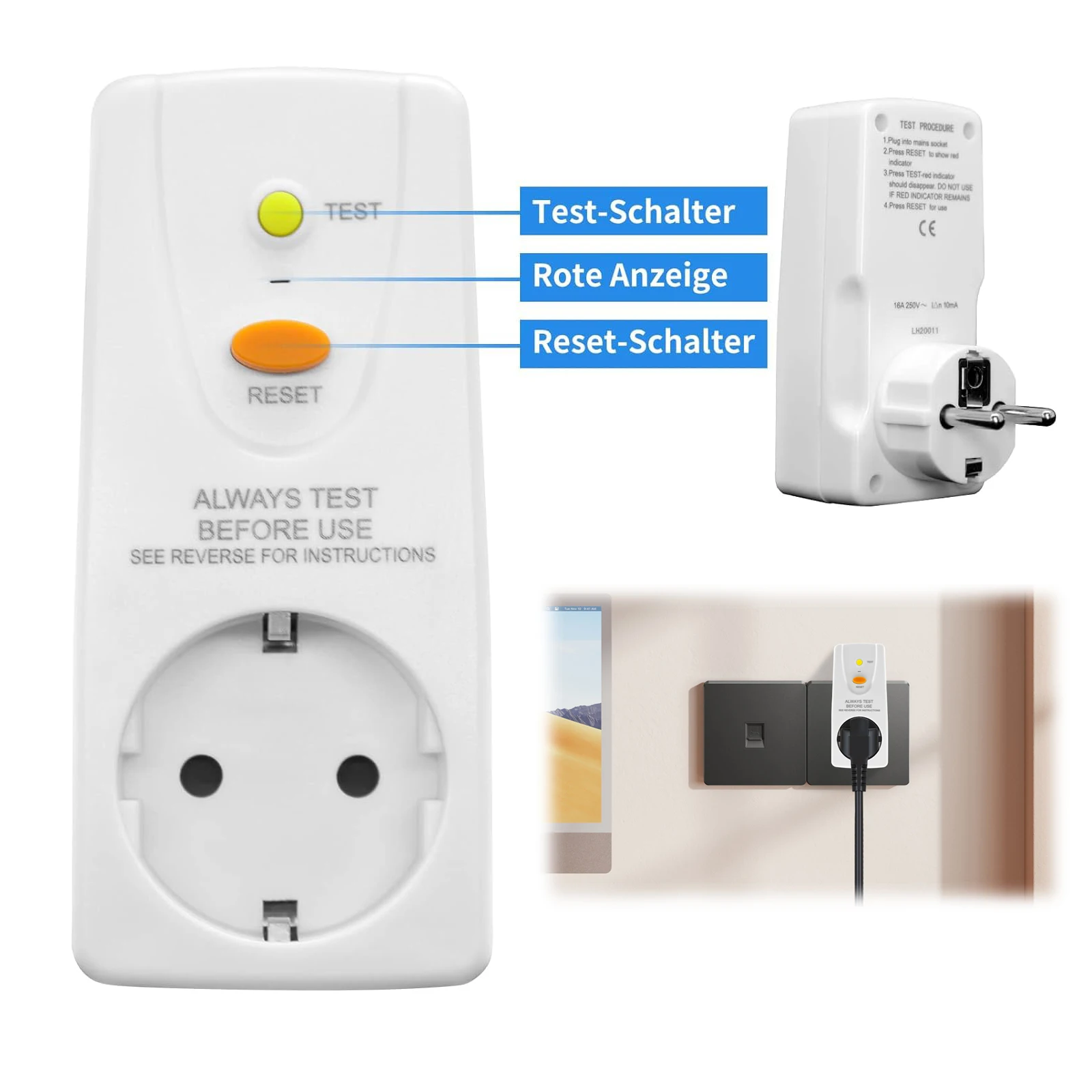 

Circuit Breaker Socket 16A EU Standard Leakage Protection Converter Plug Anti-Leakage and Electric Shock for Household Devices