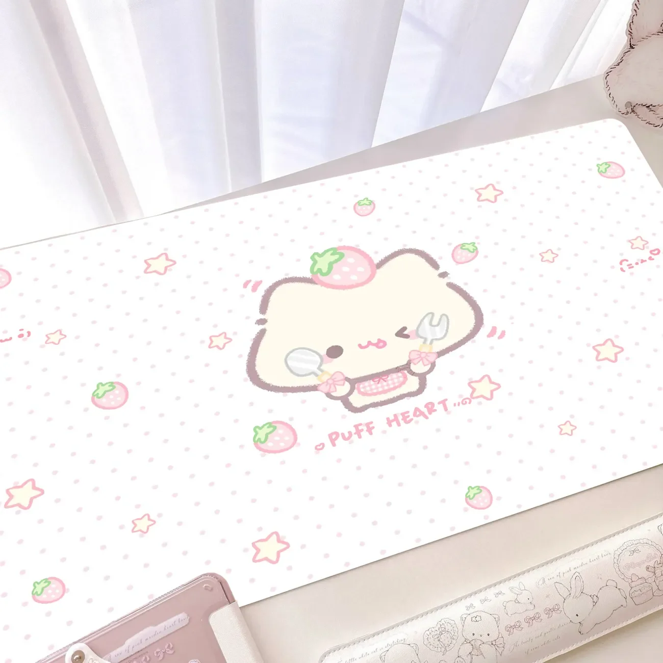 Cute Bunny Polka Dot Kawaii Mousepad Large XXL PU Leather Table Desktop Mat Office Gamer Computer Speed Type Carpet Keyboard Pad