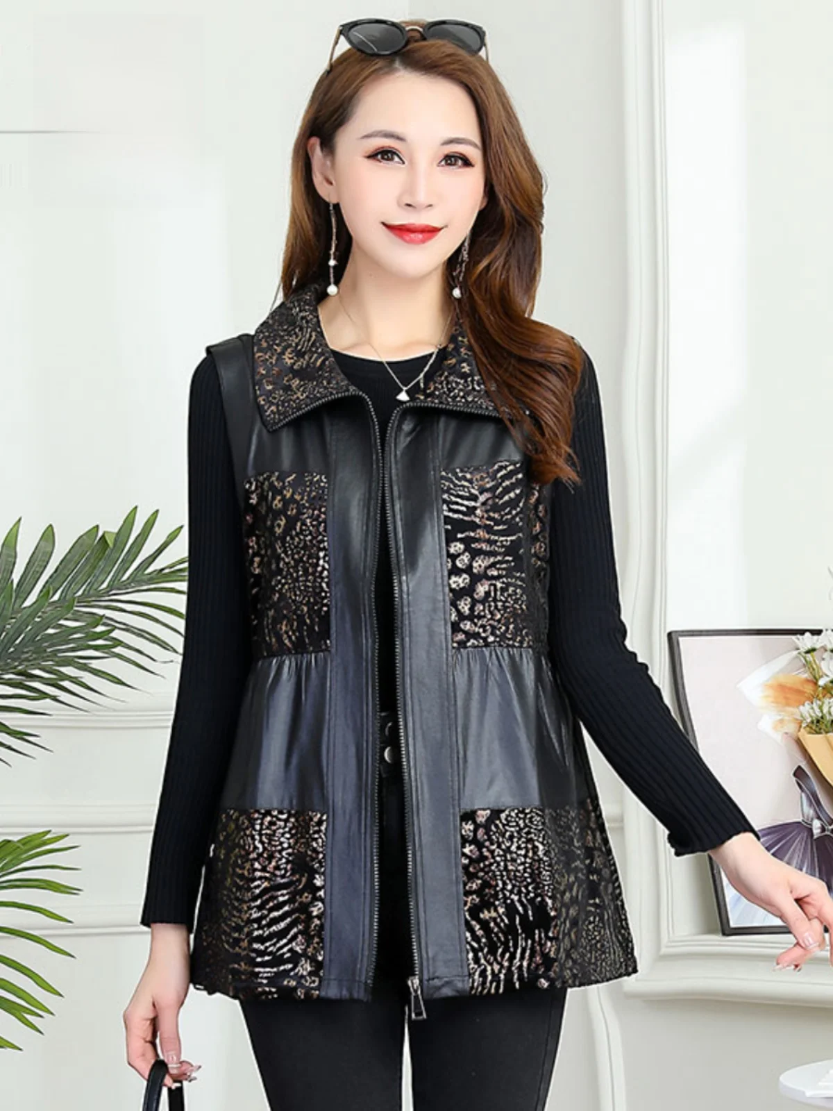 

plus Size Faionable Vest Top for Middle-Aged And ly Women Spring Autumn Outerwear Collar Zipper Loose Fit