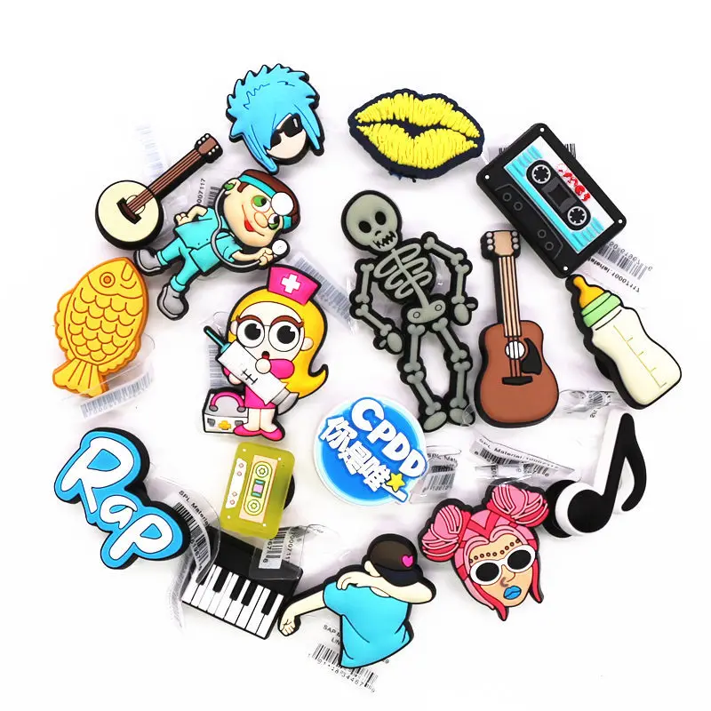 1 Pcs Novelty Shoe Charms Accessories Guitar Lute Piano Rap Music Tape PVC Clogs Clips Shoes Badges Decorations for Party Gifts