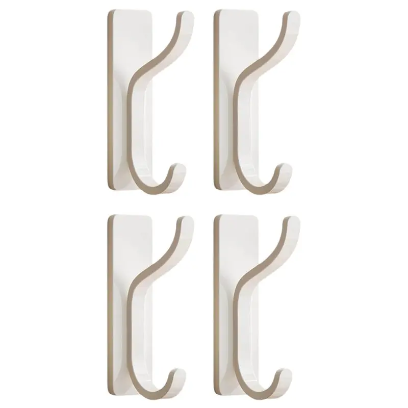 

ABKO-Adhesive Wall Coat Hooks-Metal Heavy Duty Stick-On Door Hanger, For Hanging Towel, Purse, Backpack, Clothe-White, 4 Pack