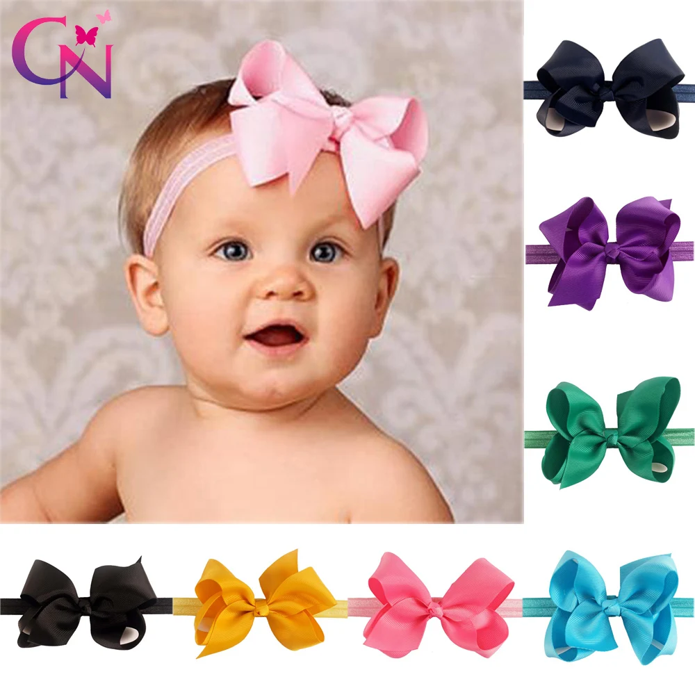 

CN 5pcs/lot 4" Plain Hair Bows Headbands For Girls Kids Handmade Elastic Knot Ribbon Bows Hair Bands Children Hair Accessories