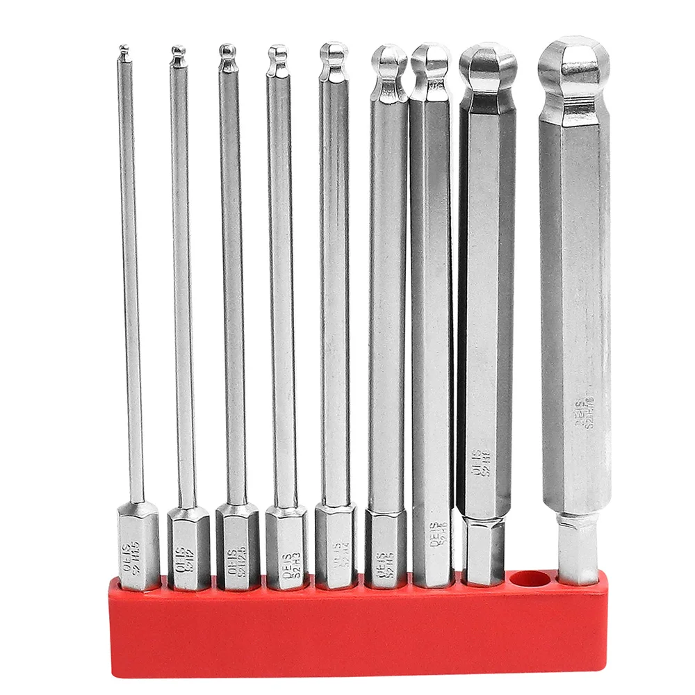9Pcs Kit 1/4" 50/75/100mm H1.5-H10 Ball Head Hex Magnetic Screwdriver Bit Set S2 Electric Drill Hexagonal Screwdriver Tools