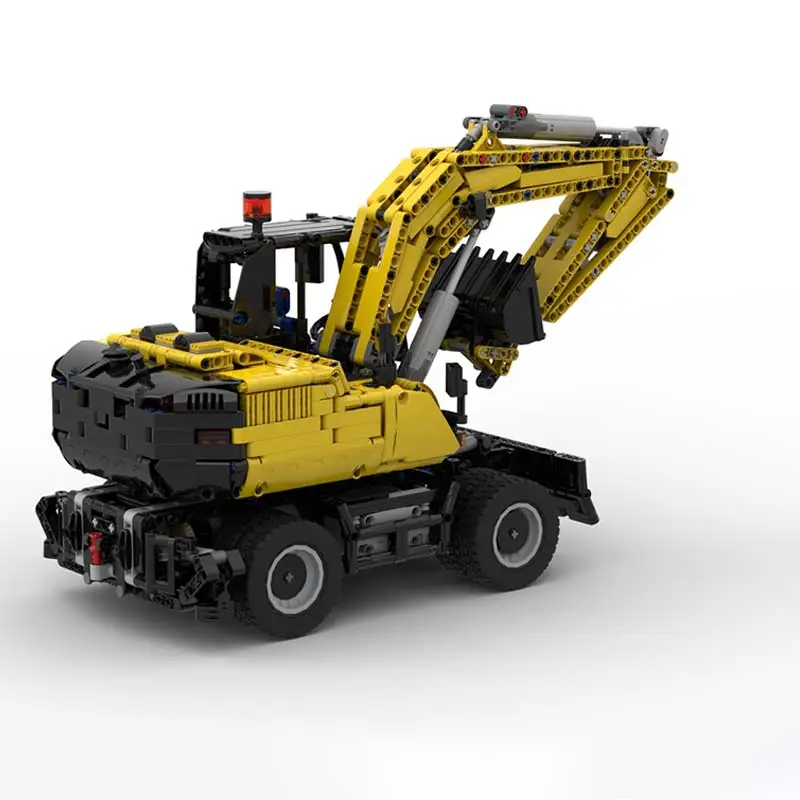 Modelo de excavadora de ruedas RC de potencia clásica, bloques de construcción MOC modulares, tecnología de ladrillos, juguetes para adultos, regalos de navidad