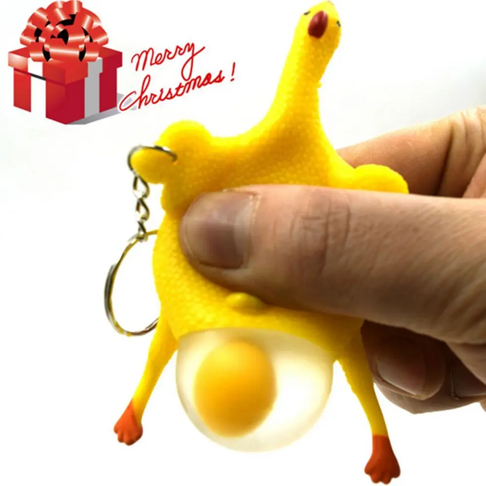 Crowded Yellow Squeeze Spoof Novelty Gadgets Pranks Halloween Gift Keychain Chickens Lay Eggs Funny Vent Toys