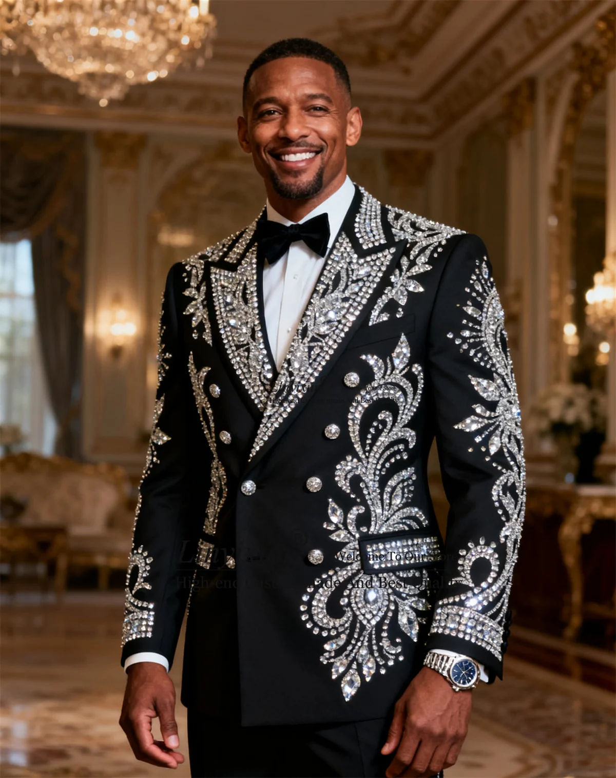 

Высококачественные мужские костюмы со стразами, индивидуальные двубортные смокинги, костюм Homme, комплекты из 2 предметов, жених, свадебная вечеринка, Ropa Blazer