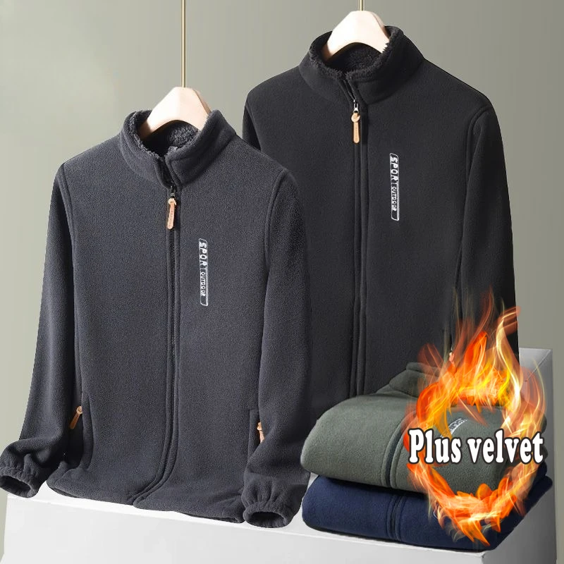 

Флисовая мужская теплая осенне-зимняя куртка, куртка большого размера, флисовый повседневный утолщенный кардиган, свитер, фланель