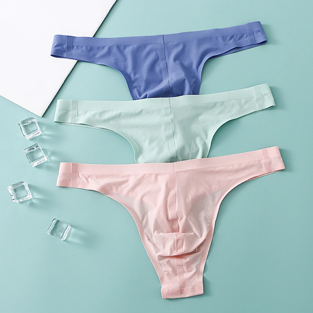 

Men\\'s Ice Silk Breathable Low Waist Underpants with U Convex Pouch Design G String Thong Style Comfortable Fit