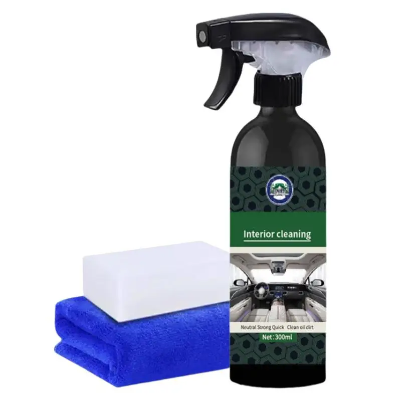 

Car Interior Cleaner Spray 300ml Vehicle Interior Cleaner Detailing Foam Cleaning Agent With Sponge And Towel For Center Console