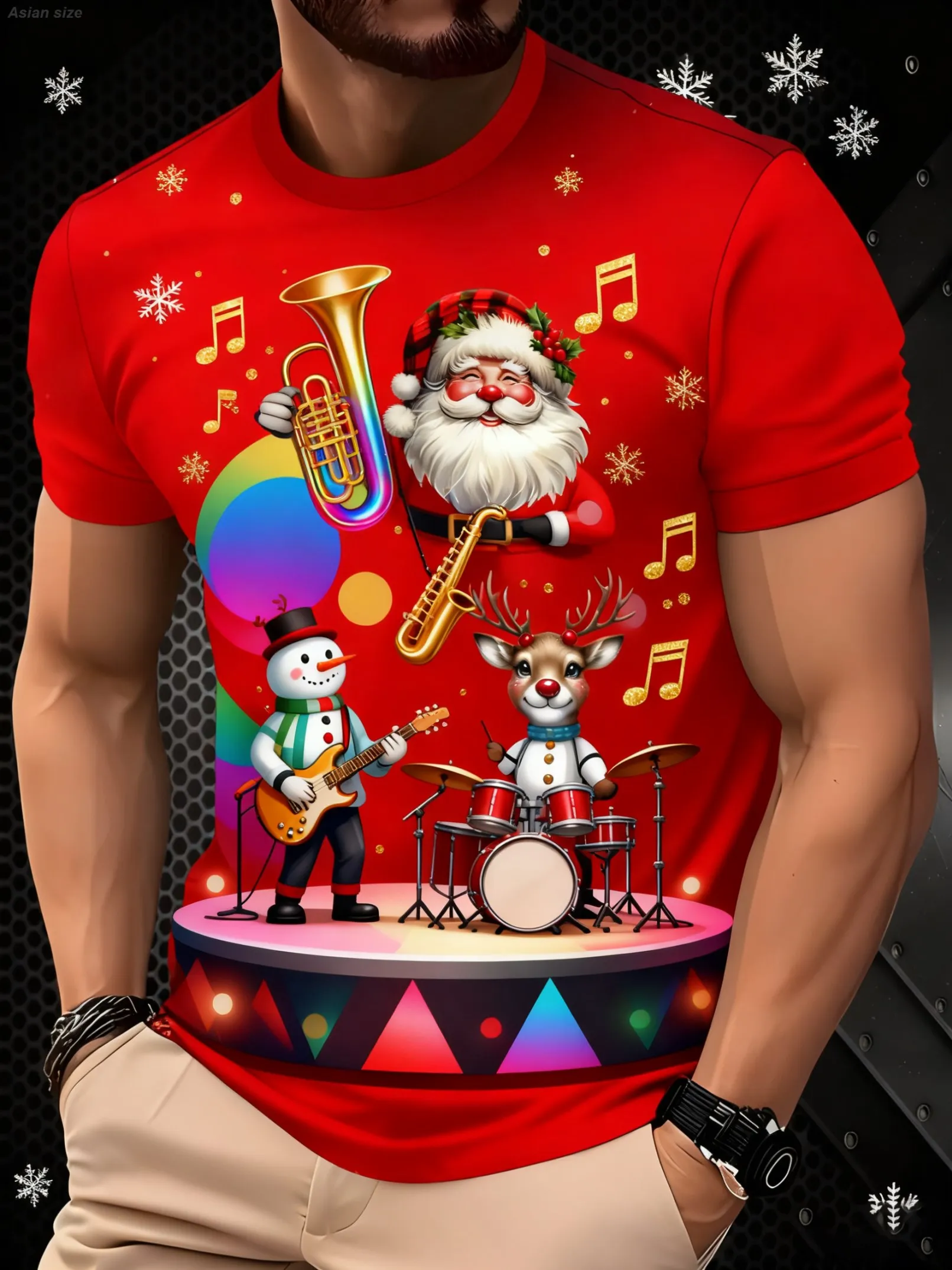 Men's Christmas T-Shirt,Unique Humorous Print,Soft Feel Fabric, Lightweight Casual Wear,Perfect Christmas Birthday Gift Idea