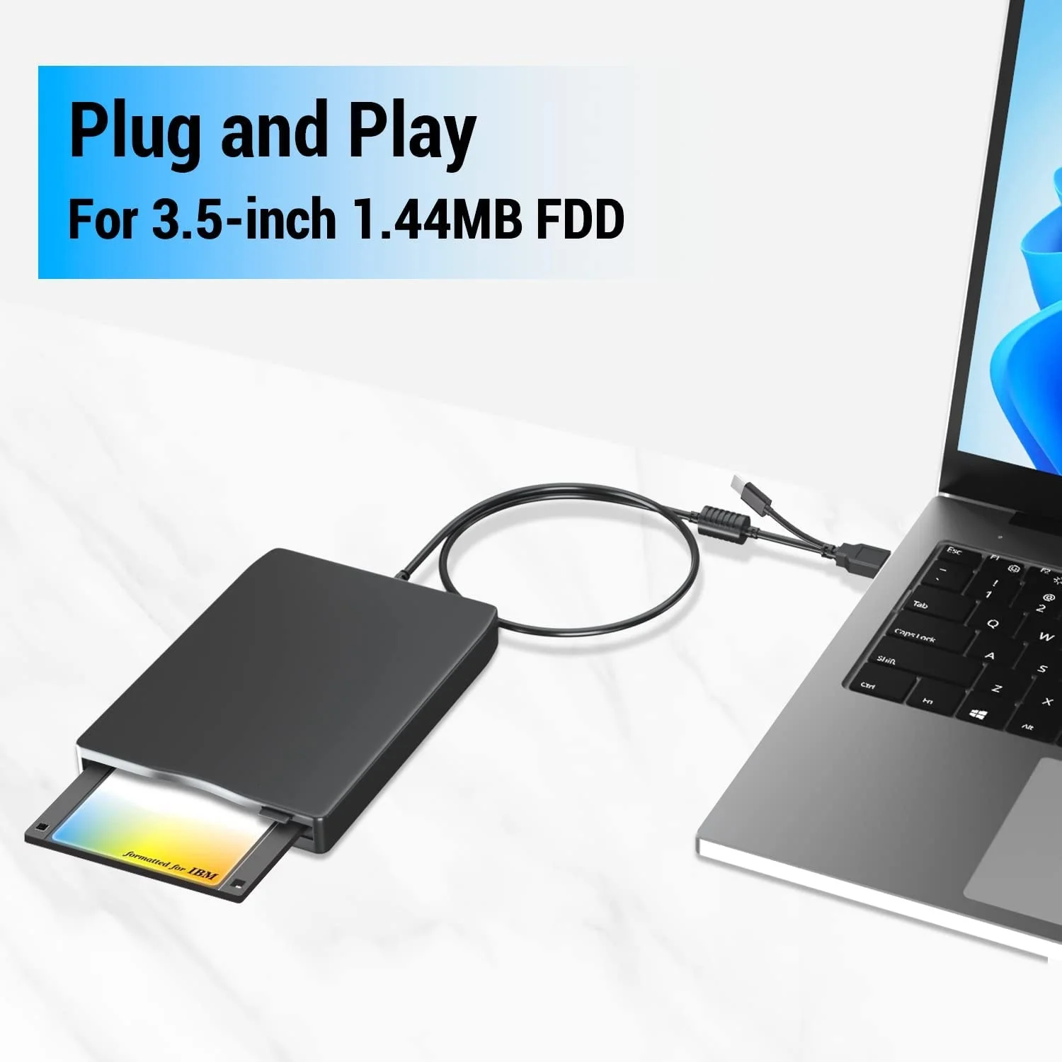 3.5 Inch External Floppy Disk Drive, Portable USB 3.0 Type-C 1.44MB FDD Disk Reader for PC Laptop Desktop Windows 11/10/8/7/XP