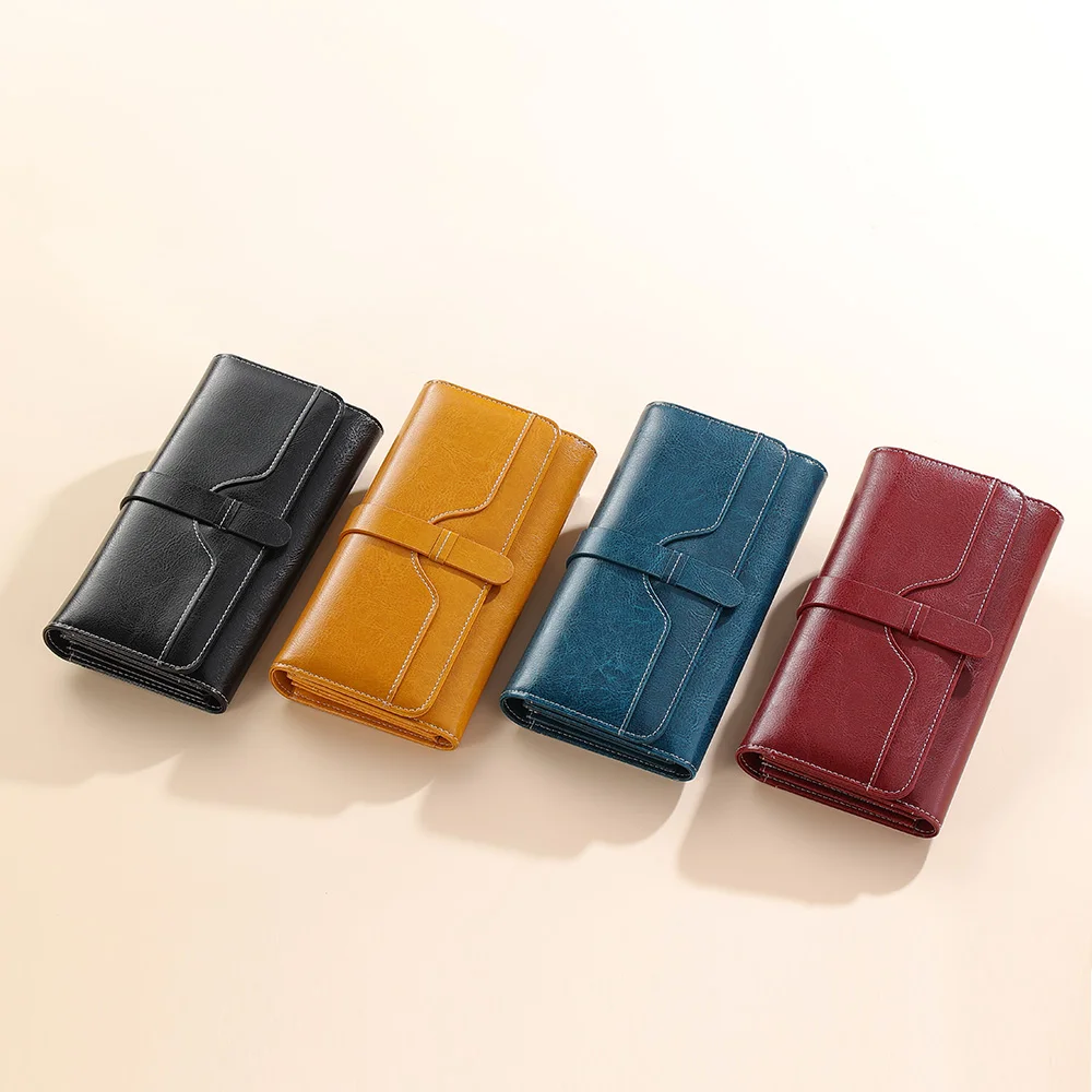 【Genuine Cow Leather】CHANPINCL Women's Long Wallet Luxury 12 Card Slots Coin Pocket Mobile Phone Female Purse Large Capacity