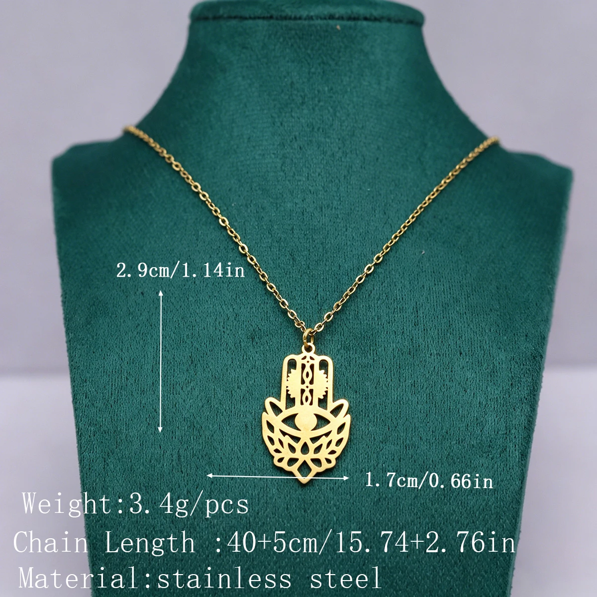 Kinitial Fatima Hamsa Hand Pendants Necklace Stainless Steel Luck Hand Palm Turkey Eye Necklacse Jewelry collare