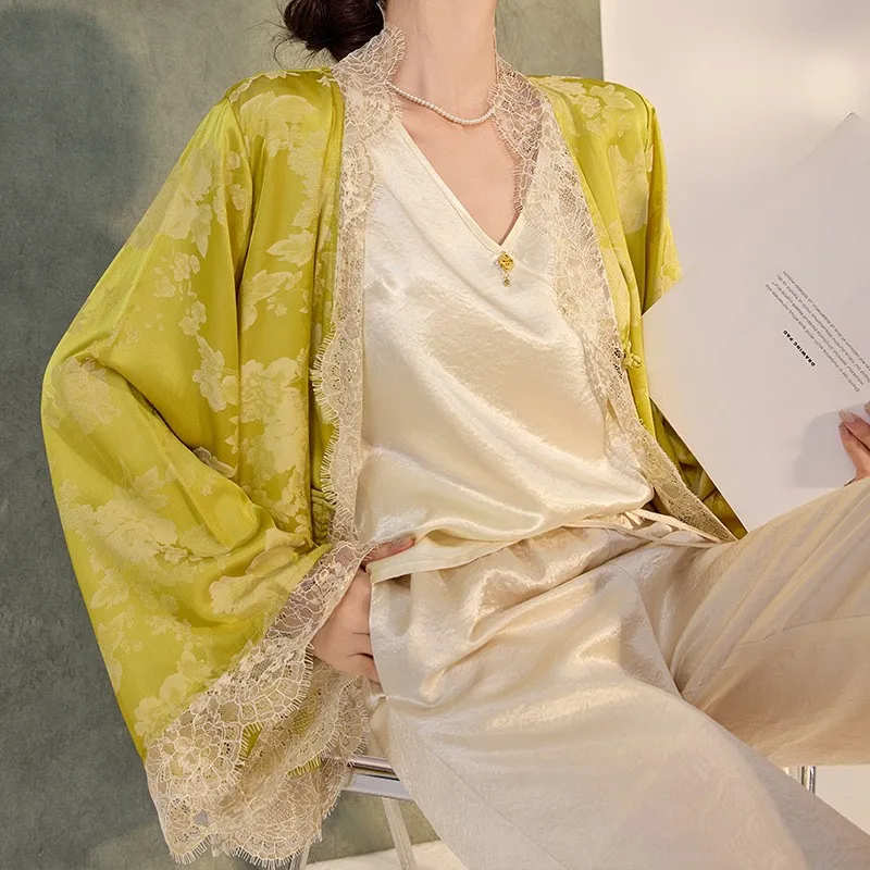 New Chinese style Guofeng heavy industry lace satin thin coat light luxury rayon temperament blouse