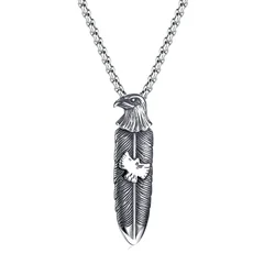 New trend retro hip-hop eagle head feather stainless steel pendant for men's titanium steel necklace