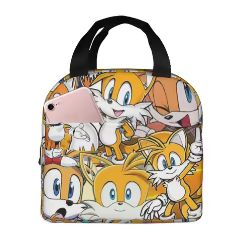 S-Sonic-S T-The-S H-Hedgehog-S Miles Tails Prower Insulated Lunch Bag Cooler Thermal Food Box Tote Lunch Boxes Container