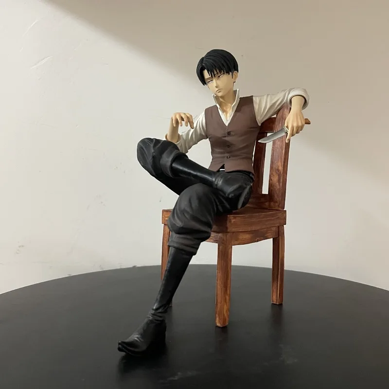 Attack On Titan Levi Ackerman Sitting Figure With Chair Boxed Anime Collectible Desktop Pc Case Tabletop Ornament For Gifts view 3